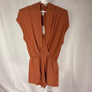 Flawless Women's Short-Sleeve Romper, Burt Orange Dressy, Boho, Fall, NWT XS